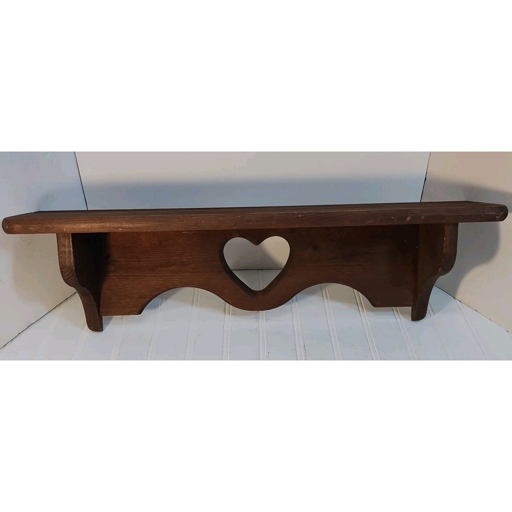 Vintage Heart Cut-out 23" Wood Shelf w/Plate Groove Country Cottage Farmhouse